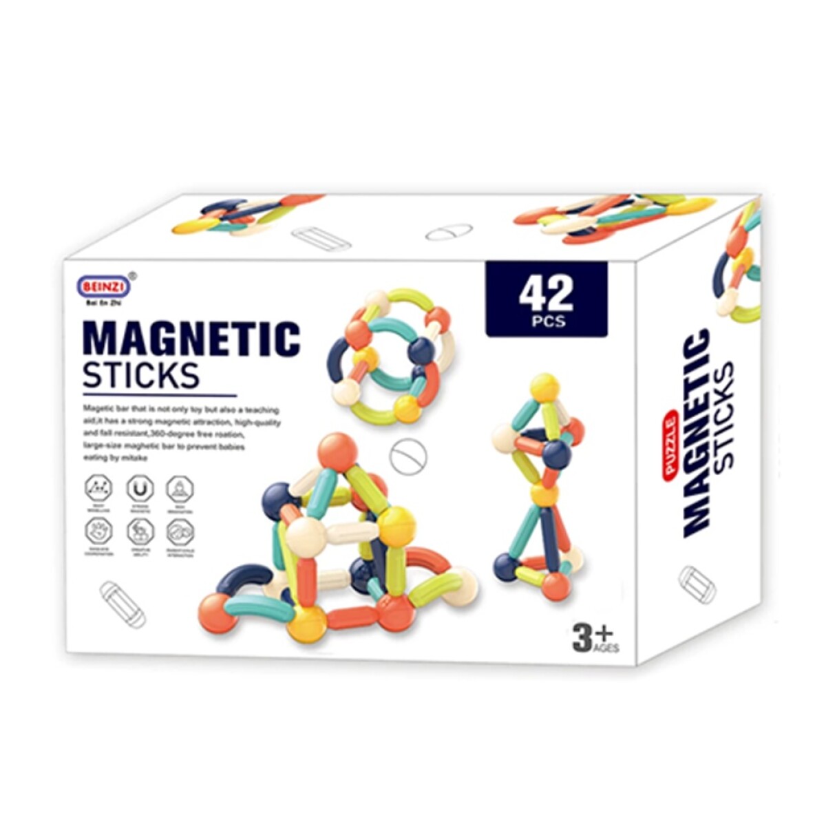 Bloques Construcción Magnéticos Didácticos Multiformas 42Pzs - Multicolor 