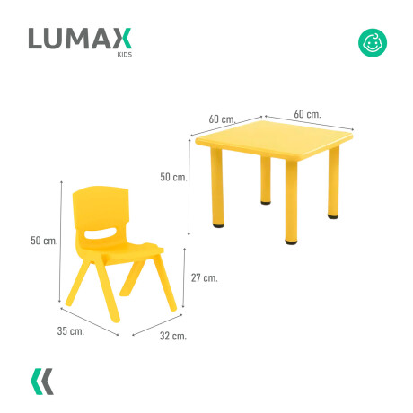 Pack Mesa Infantil Lumax Cuadrada + 4 Sillas Amarillo