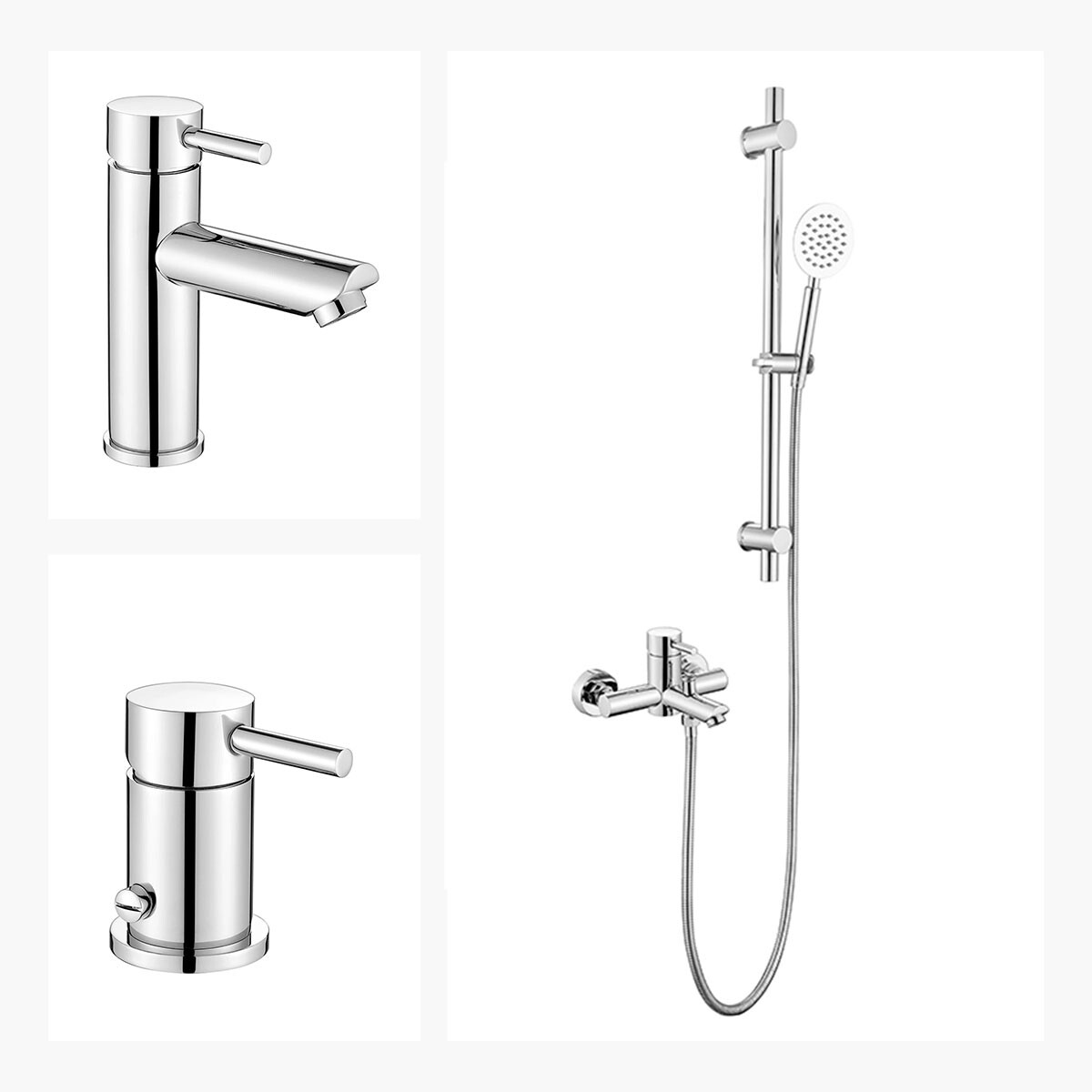 Juego De Griferia Cromado Ducha Exterior Lavatorio Bajo Y Bidet 