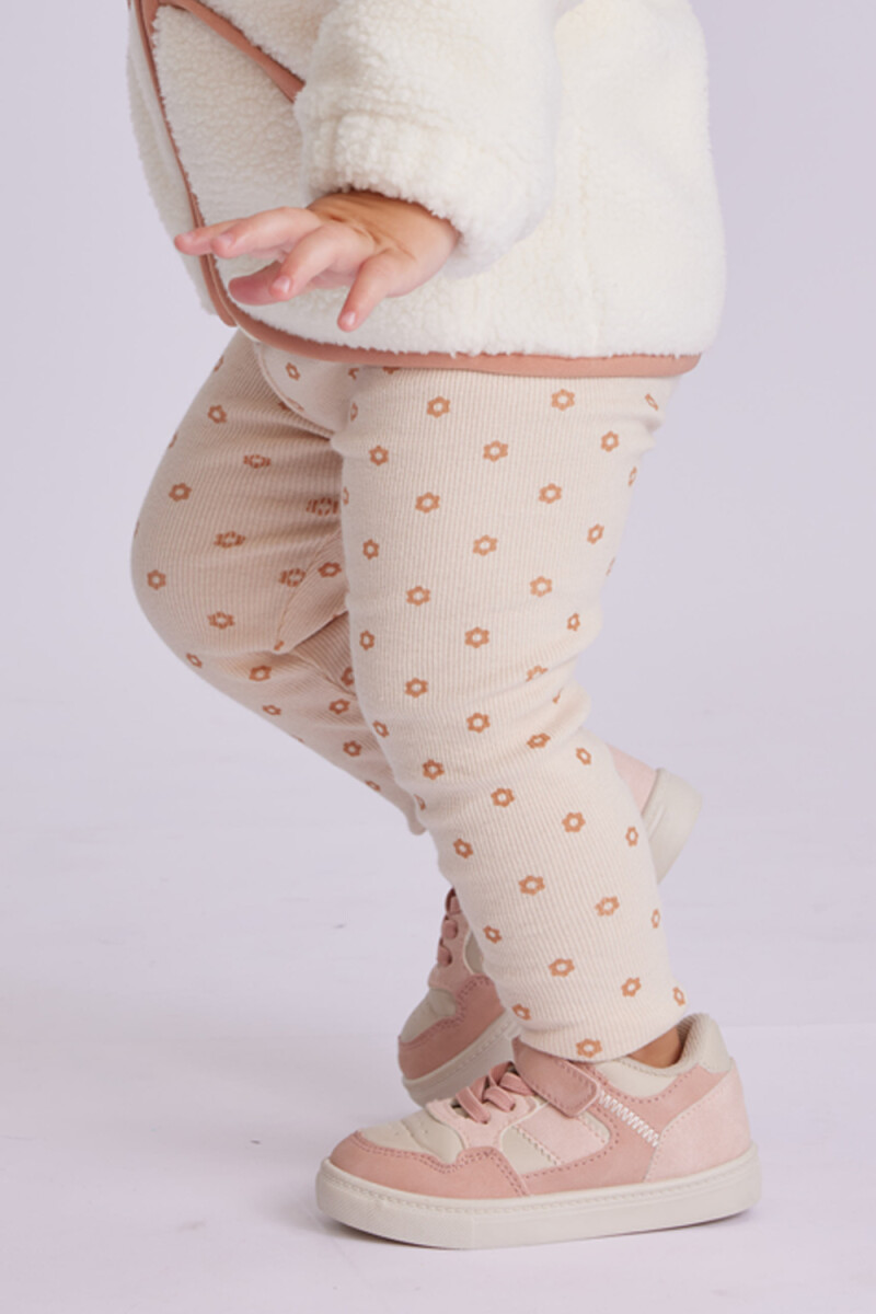 Calza rib estampada Flores Beige