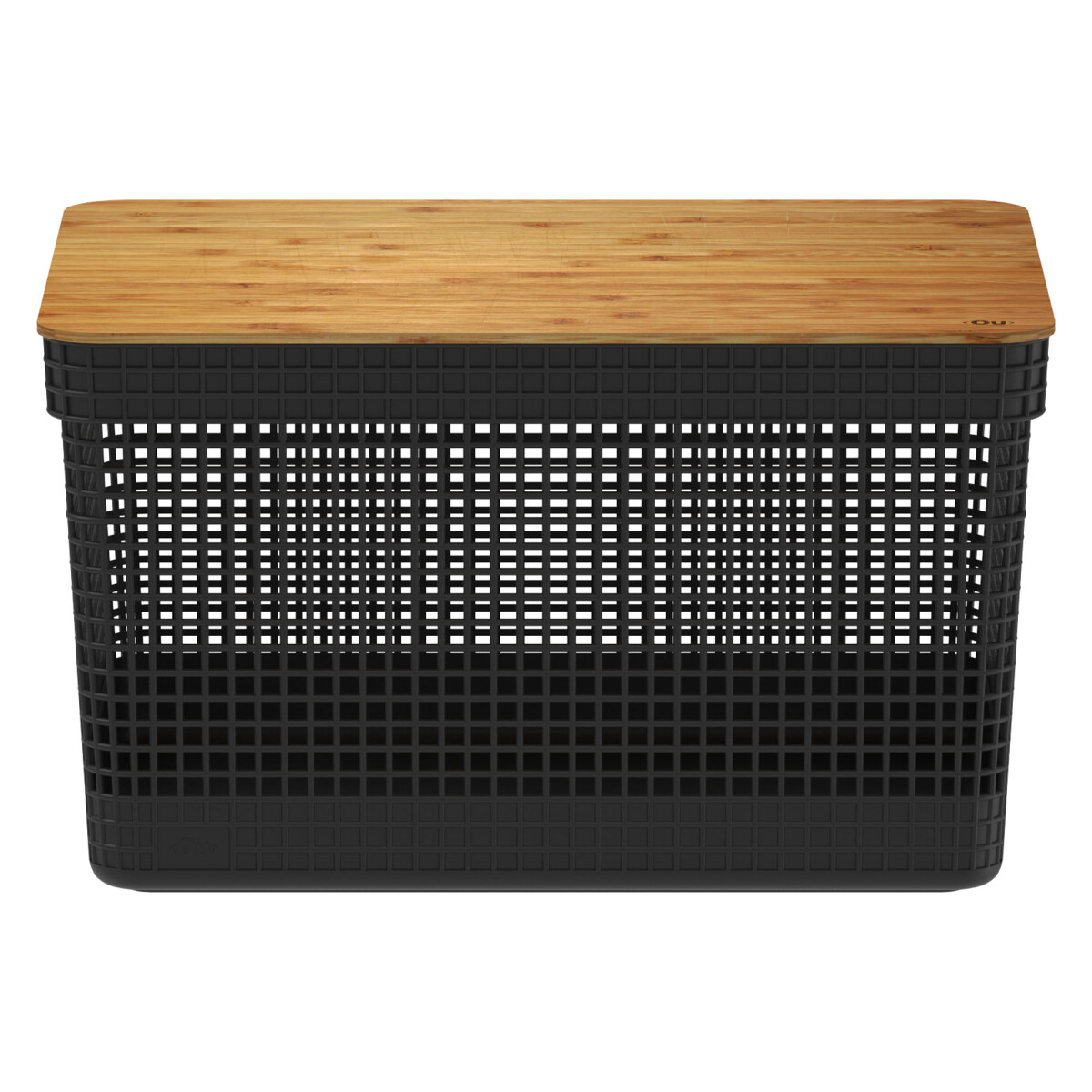 CESTA C/TAPA BAMBÚ - PLASTICO-RECICLADO NEGRO GRID 20L 