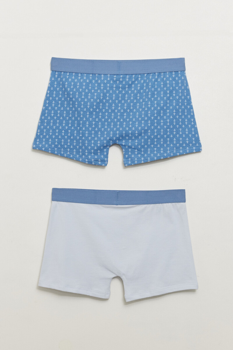 Pack X2 Boxer Estampado Anclas Gris Y Azul