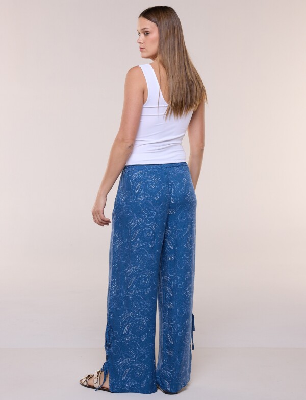 Pantalon Con Abertura Lateral Anudada AZUL