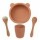 Set Comida Bebé en Silicona Bowl + Cuchara y Tenedor + Vaso Salmón