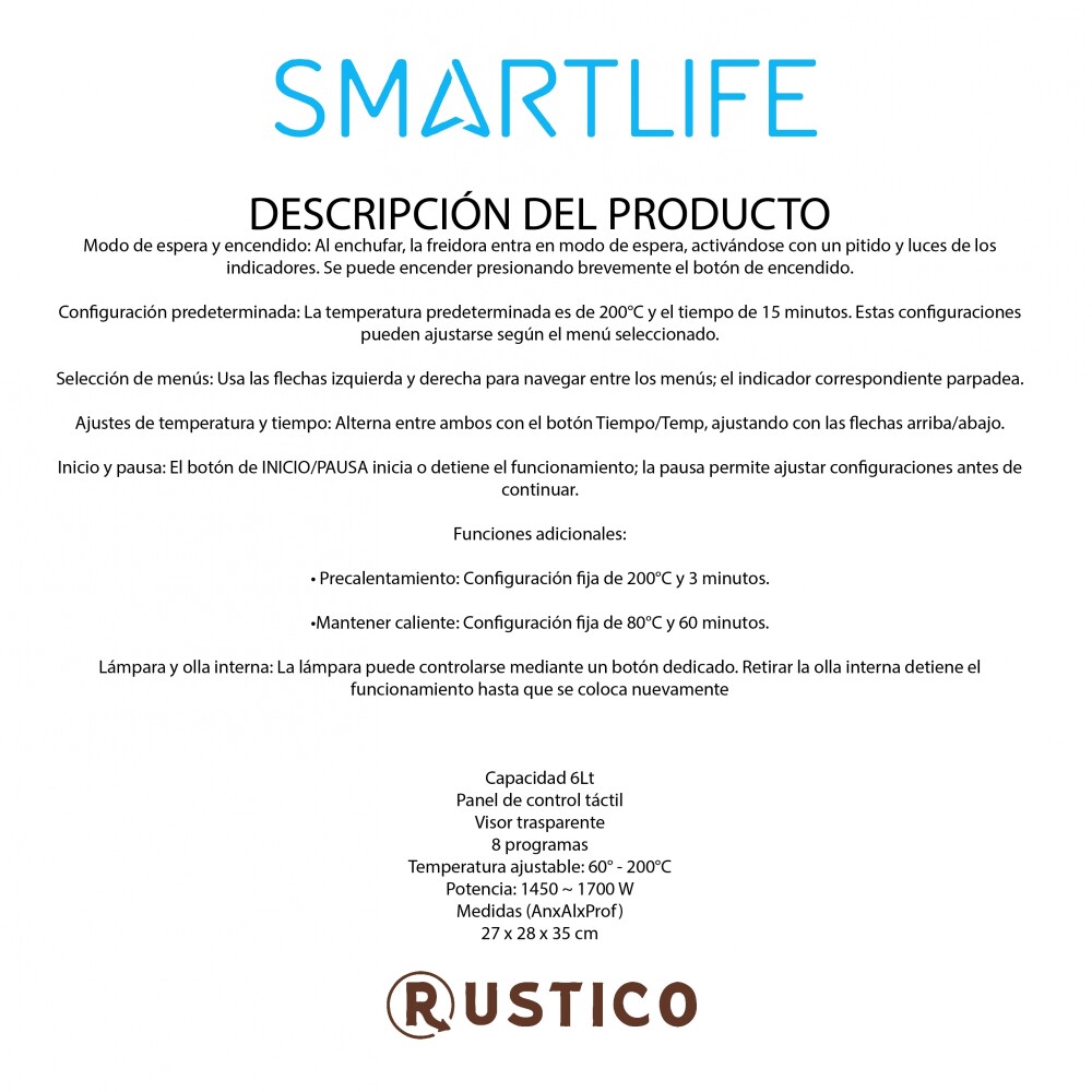 Freidora DIGITAL 6 L - Smartlife Freidora DIGITAL 6 L - Smartlife