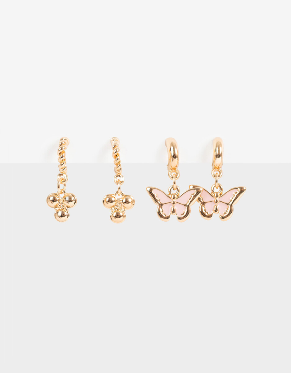 Set De 2 Pares De Aros Bañado En Oro 