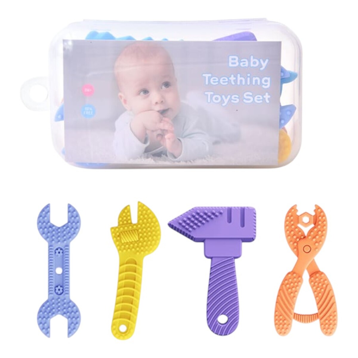 Set de 4 mordillos silicona con forma de herramientas 