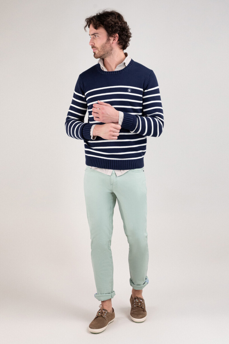 Jersey Punto Inglés El Ganso Rayas Azul Crudo