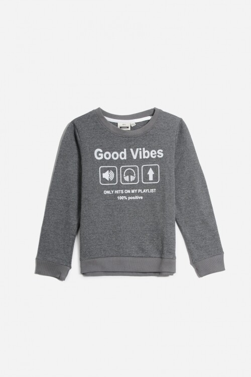 Buzo estampa Good Vibes GRIS OSCURO