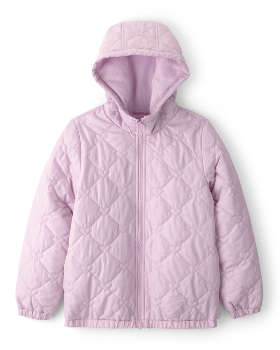 Campera resistente al agua, lila, diseño corazones. Talles 4-10 