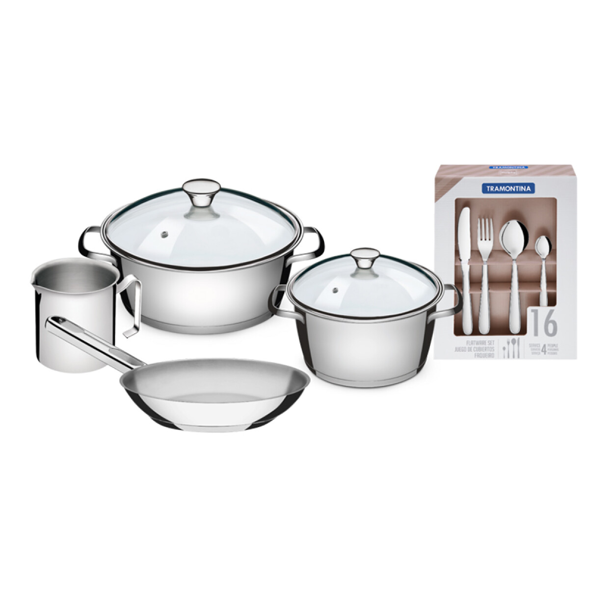 Juego ollas 4 piezas "ALLEGRA" + juego de cubiertos -TRAMONTINA - TF6527 