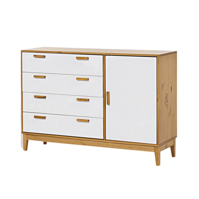 CÓMODA CAJONERA GUARDARROPA 4 CAJONES 1 PUERTA - MADERA MACIZA BLANCO