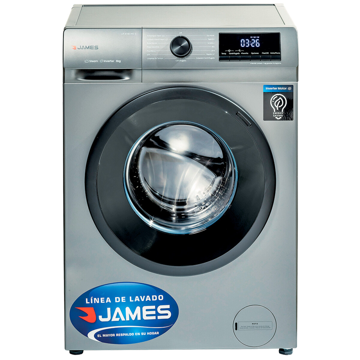 Lavarropas James 8 KG LR-8140 inverter inox. 