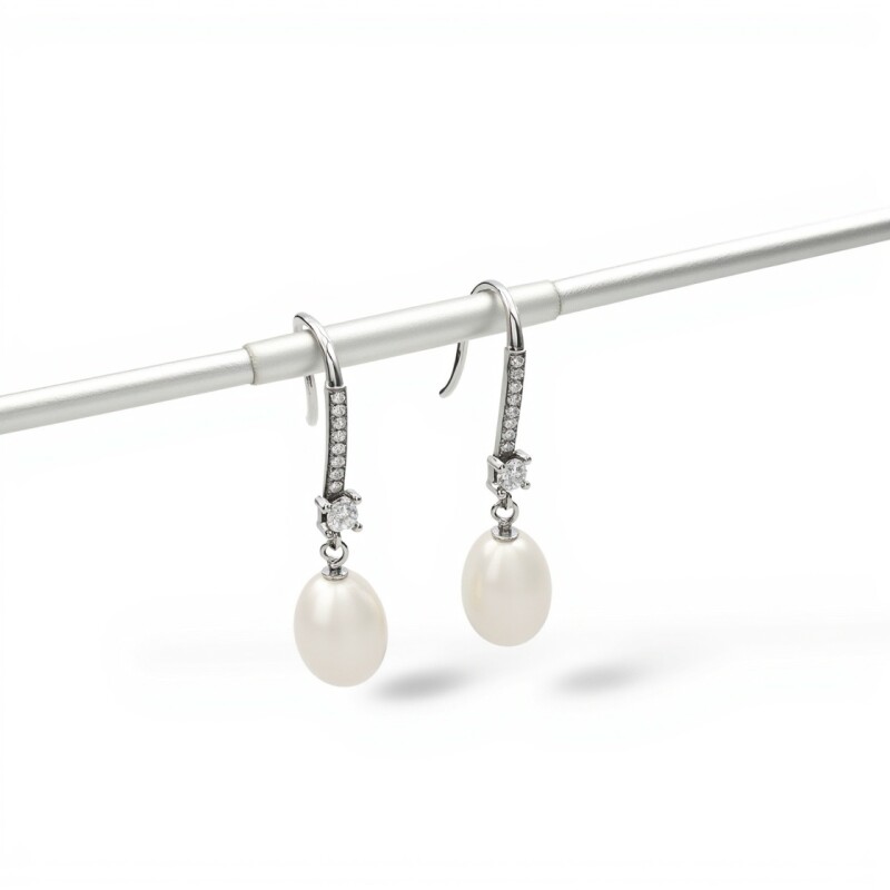 Caravanas Colgantes Perlas-Plata 925-Con Perla y Zirconia-CA3205 conperla