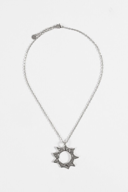 Collar dije estrella texture acero plateado