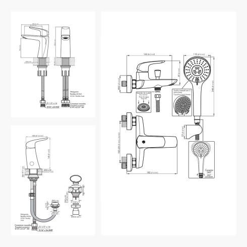 Juego De Griferia Incluye Lavatorio Bajo Bidet Y Ducha Exterior Con Telefono Y Flexible DORADO-BRUSHED GOLD