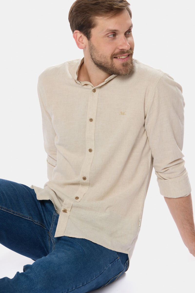 CAMISA DE LINO CUELLO MAO - Beige 