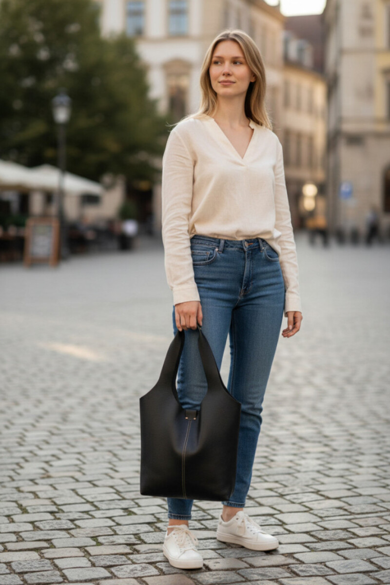 Tote Bag de Cuero Genuino Negro