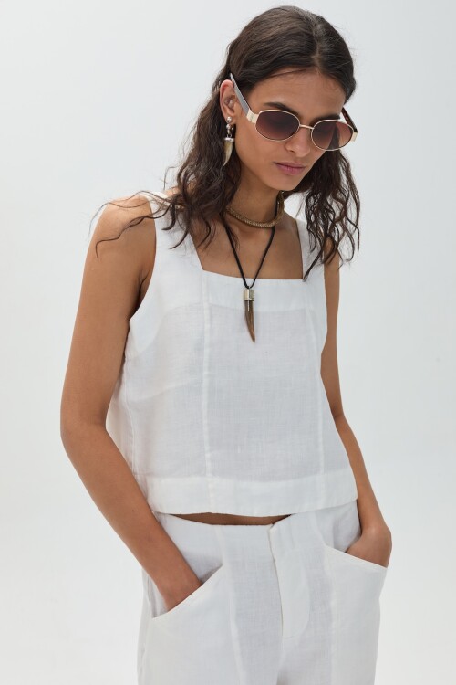 Top Mei en Lino Off-White