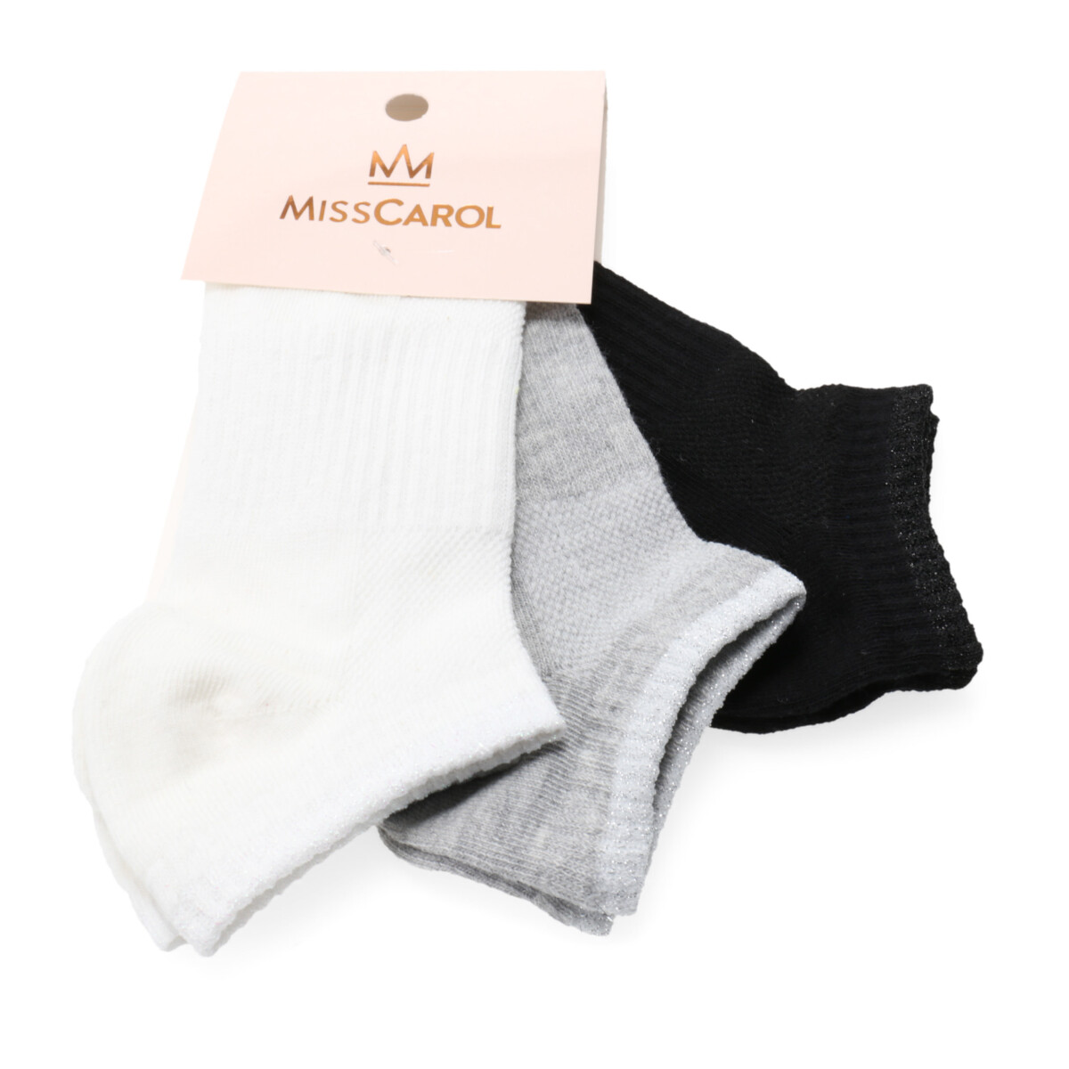 Medias Miss Carol Media Solid texture pack X3 - Negro / Gris / Blanco 