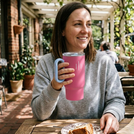Vaso térmico de acero con tapa y asa - 560ml Fucsia