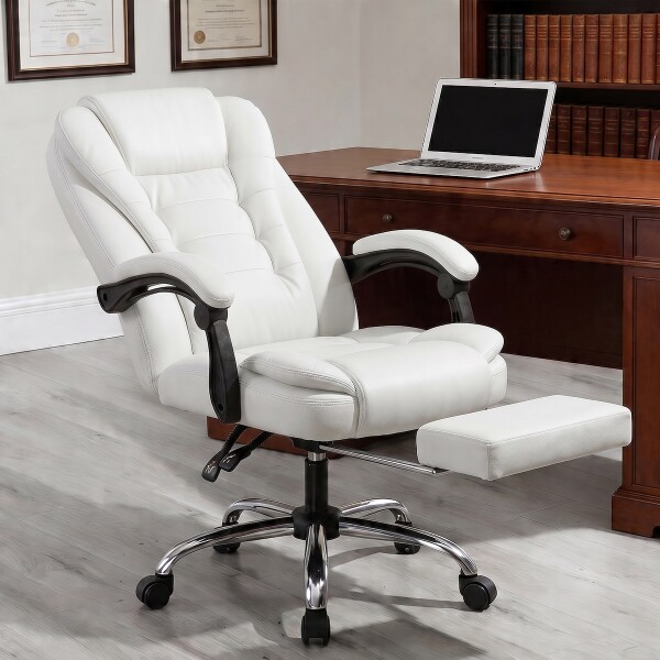 Silla Oficina Sillon Escritorio Ejecutiva Ergonomica Cuero con apoyapies IMBACK Color Blanco Silla Oficina Sillon Escritorio Ejecutiva Ergonomica Cuero con apoyapies IMBACK Color Blanco