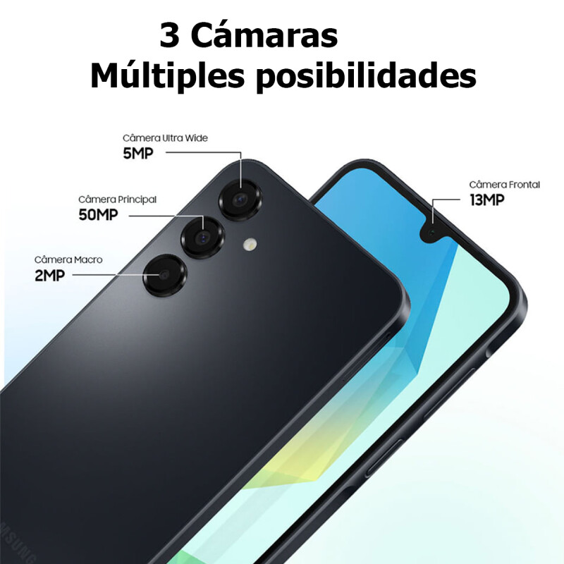 Samsung Galaxy A16, 128 GB + 4 GB de RAM, cámara de hasta 50 MP, pantalla 6.7, NFC, Ip54, batería 50 Samsung Galaxy A16, 128 Gb + 4 Gb De Ram, Cámara De Hasta 50 Mp, Pantalla 6.7, Nfc, Ip54, Batería 50