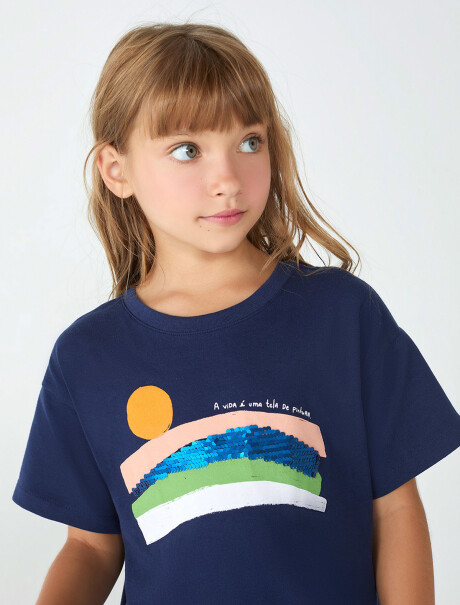 VESTIDO DE NIÑA CON ESTAMPA AZUL OSCURO