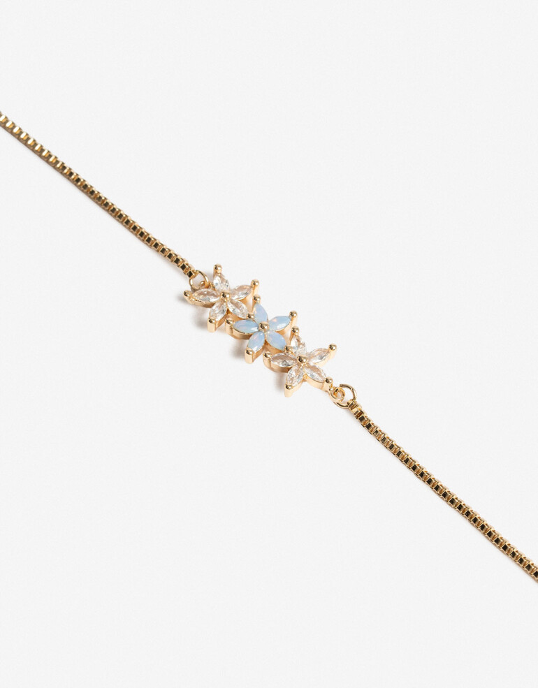Pulseras Flexibles Strass Pulsera Flexible De Flores Con Cubic - Dorado