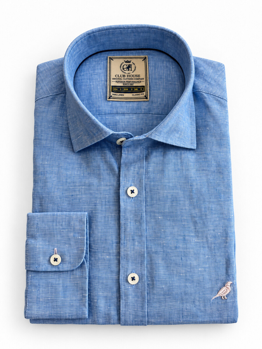 Camisa lino Short Collar - Washed Sky 