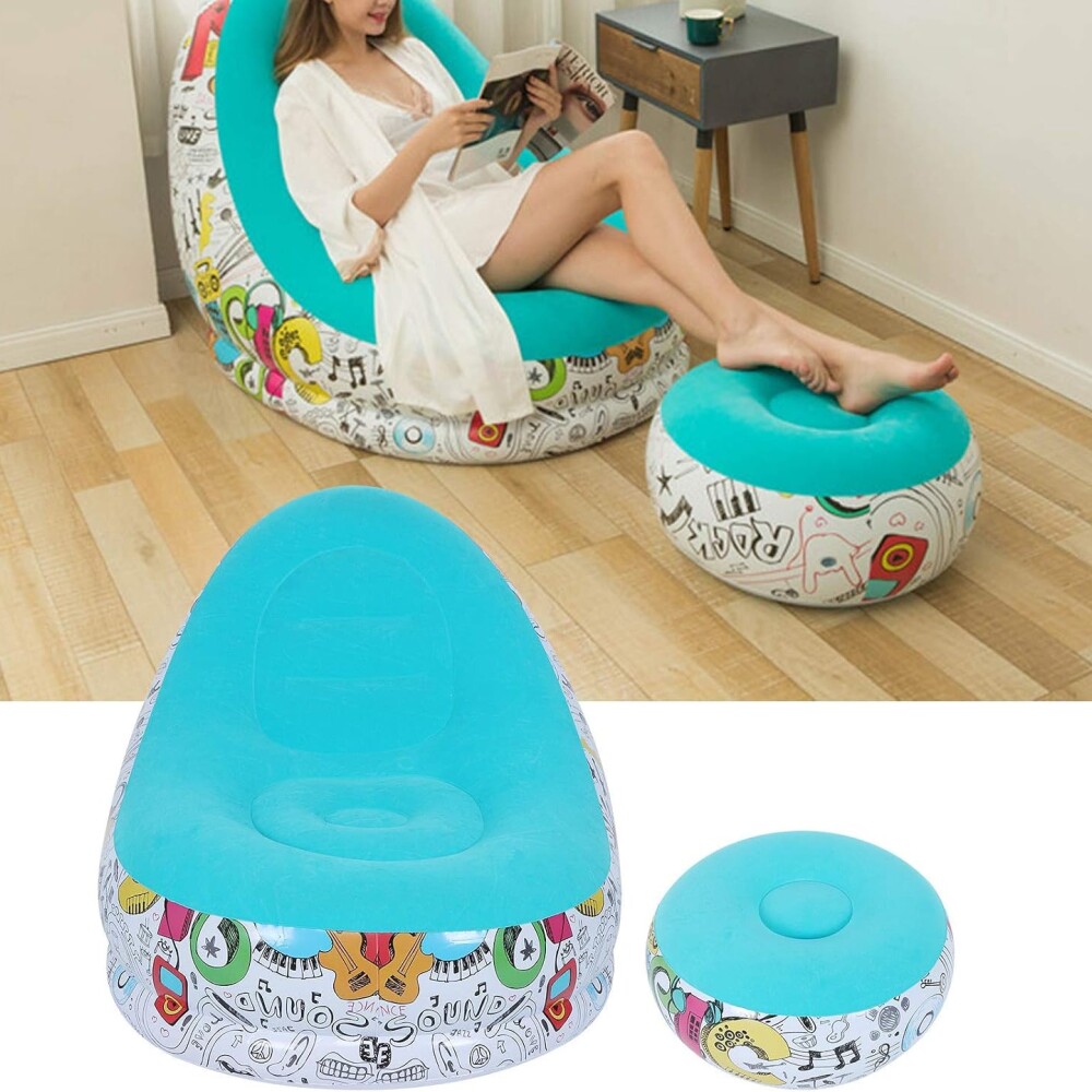 Sillón Inflable Con Puff Sofá Con Apoyapies Celeste