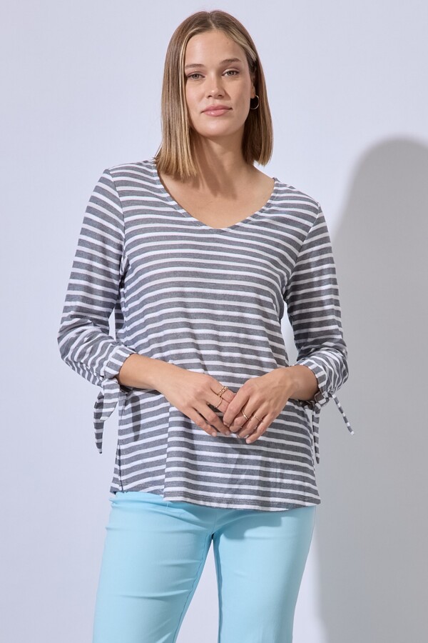 Blusa Algodon Lineas GRIS/MULTI