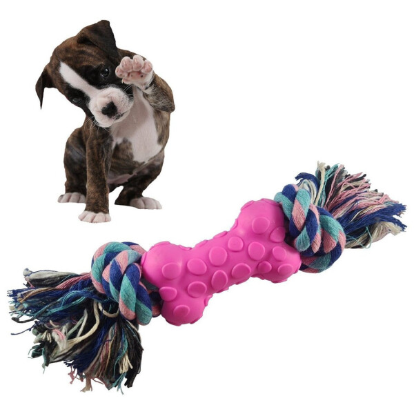 Juguete Masticable Perro Hueso Macizo Cuerda Resiste Variante Color Rosa Círculos