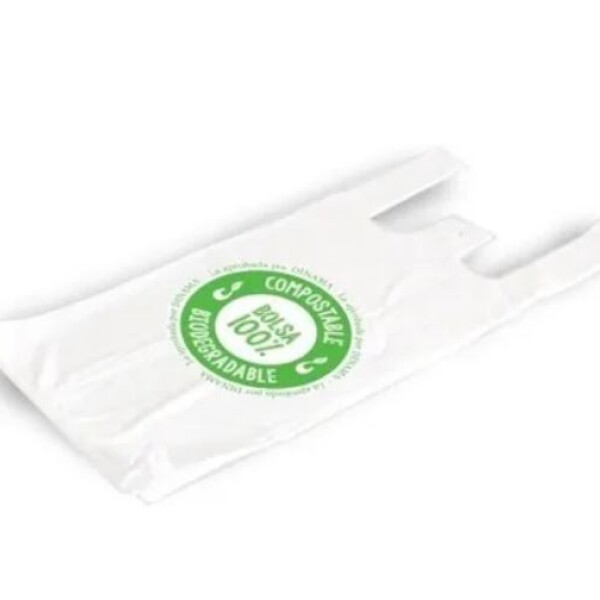 BOLSA CAMISETA COMPOSTABLE 40X50 CM. 18 MICRONES BLANCO