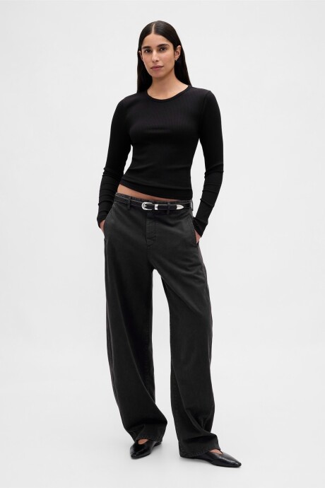 Remera Rib Manga Larga Mujer Black