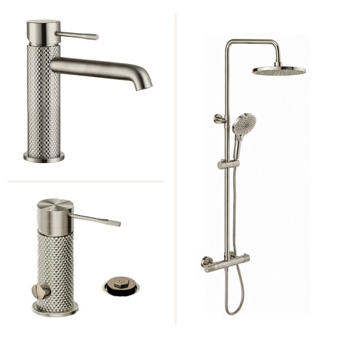 JUEGO DE GRIFERIA SIGNATURE BRUSHED NICKEL LAVATORIO BAJO GRIS-BRUSHED NICKEL