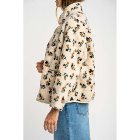 Campera Corderito Estampada Flores Nácar