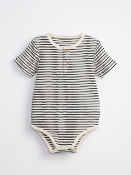 Body manga corta rib Rayas Azul