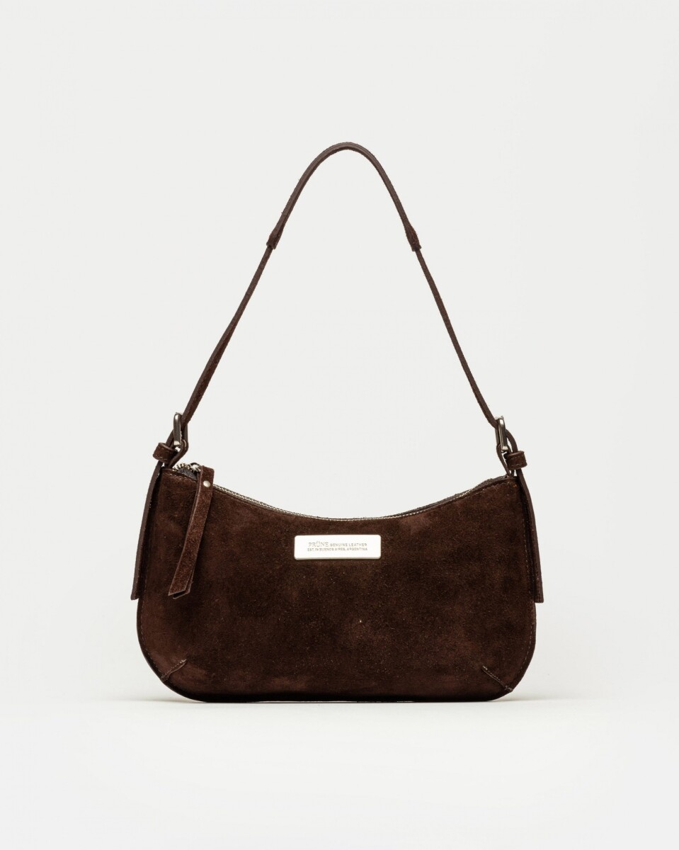 Cartera al hombro Mia en cuero gamuza - Marron 