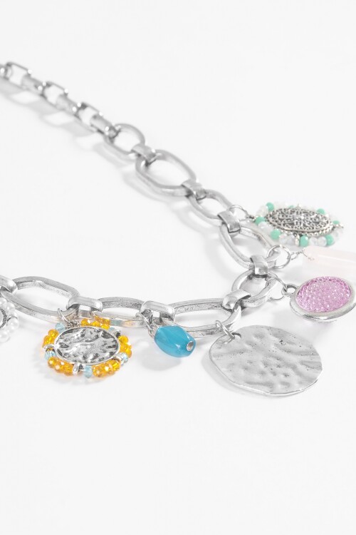 Collar cadena dijes medalla plateado