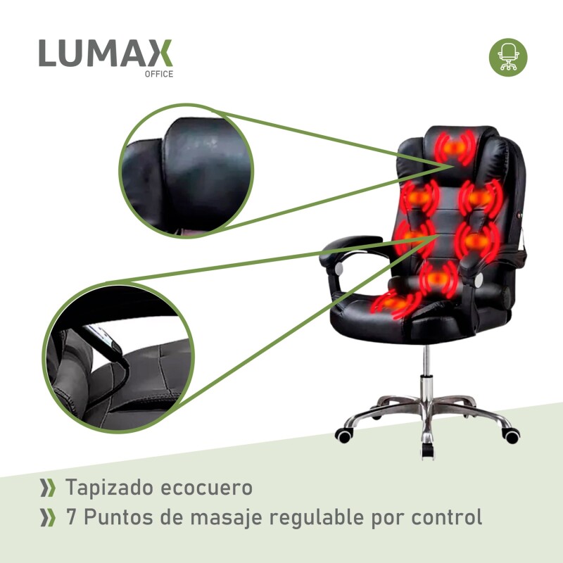 Silla Ejecutiva en cuero Lumax Modelo Miles con 7 Puntos de Masaje Negro