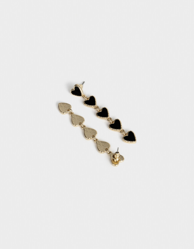 Aros Colgantes Largos Con corazón Aro Colgante Largos Corazones - Dorado