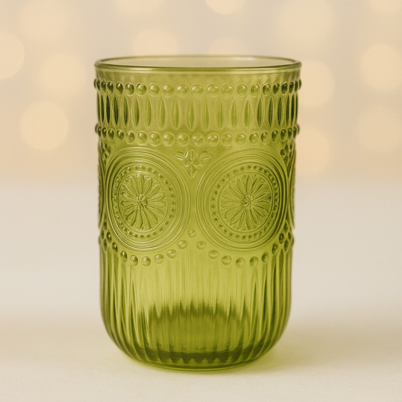 Vaso de Vidrio Labrado Largo Set 6 Unidades Verde