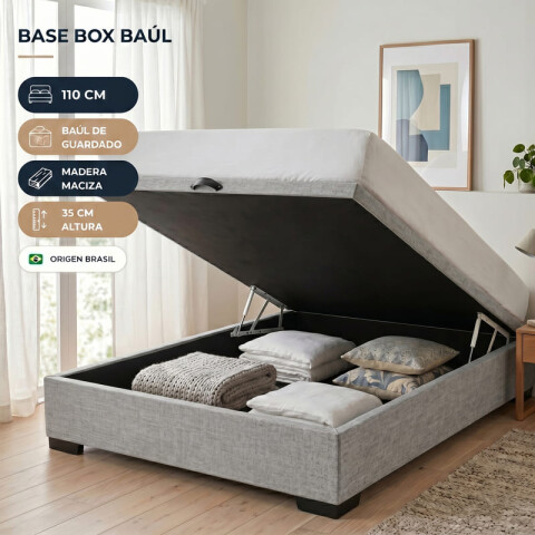 Base para Sommier Colchón Baul 1 Plaza y Media - 110 x 188 x 35 cm - Estructura Madera Maciza - Gris Base para Sommier Colchón Baul 1 Plaza y Media - 110 x 188 x 35 cm - Estructura Madera Maciza - Gris
