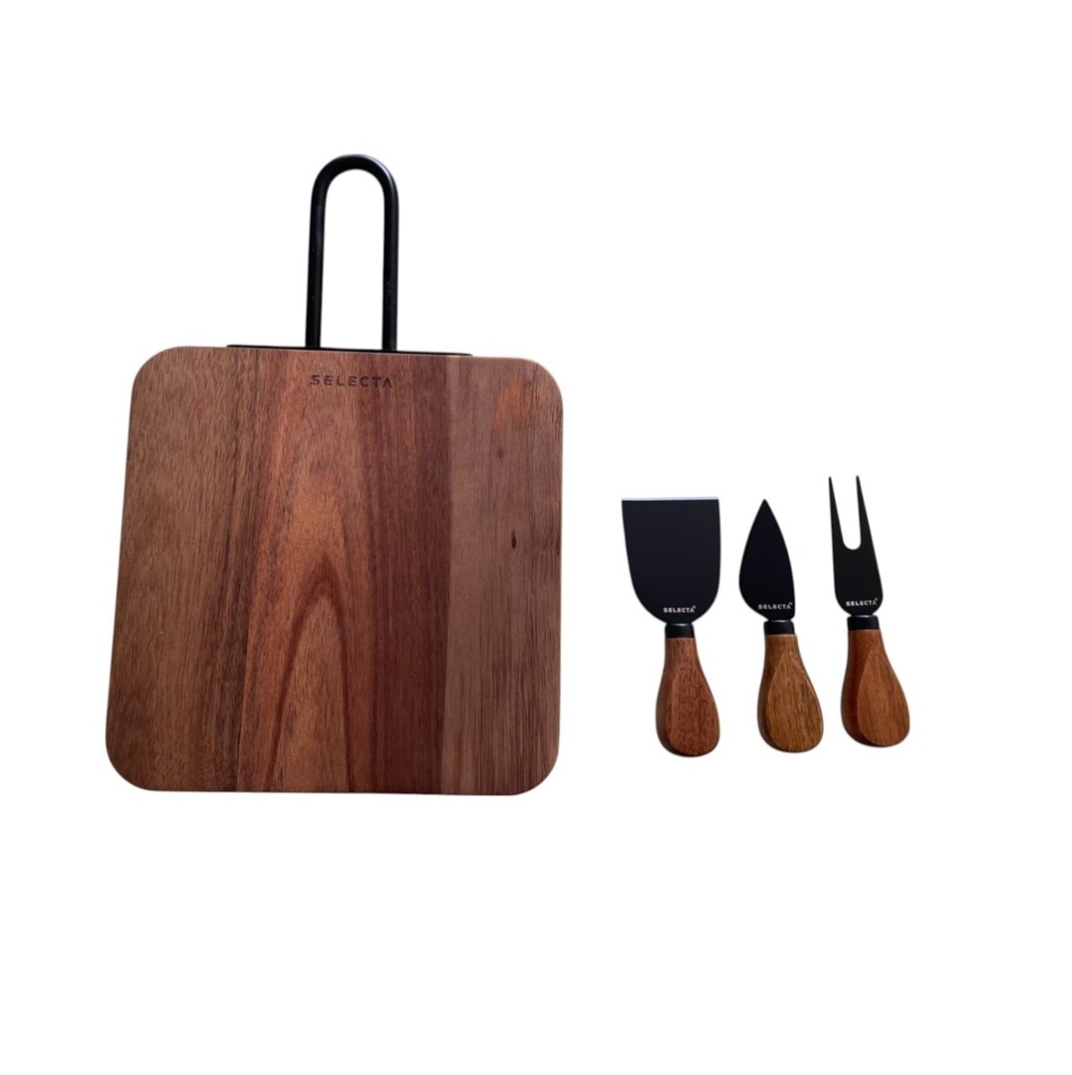 Set de Tabla de Madera para Quesos con 3 Accesorios 20,3 x 20,3 cm 