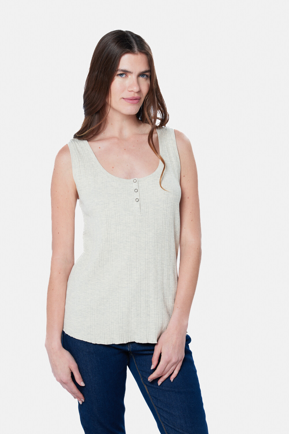 MUSCULOSA RIB CON BOTONES Beige