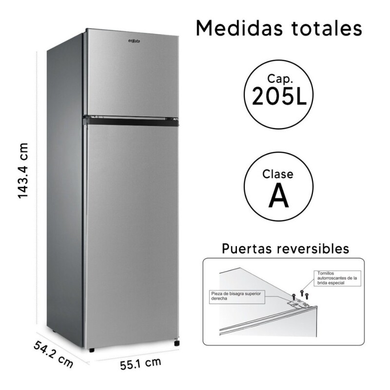 Heladera con freezer Enxuta RENX16200FH color silver con capacidad de 205L Heladera Con Freezer Enxuta Renx16200fh Color Silver Con Capacidad De 205l