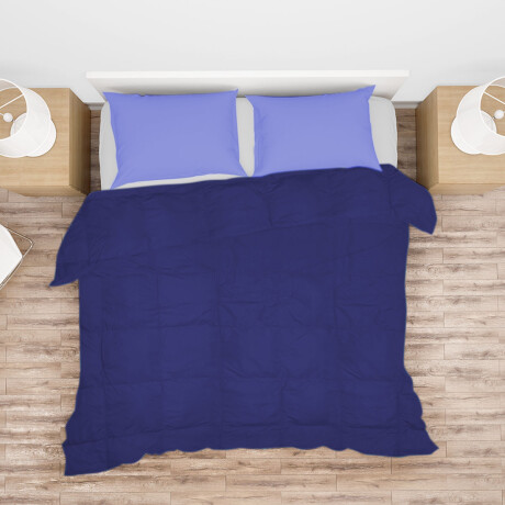 Set Invierno Acolchado Plumas King + Manta Frazada Polar Azul Marino