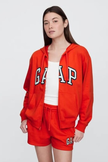 Buzo Canguro Con Cierre Logo Gap Sin Felpa Mujer Poster Red