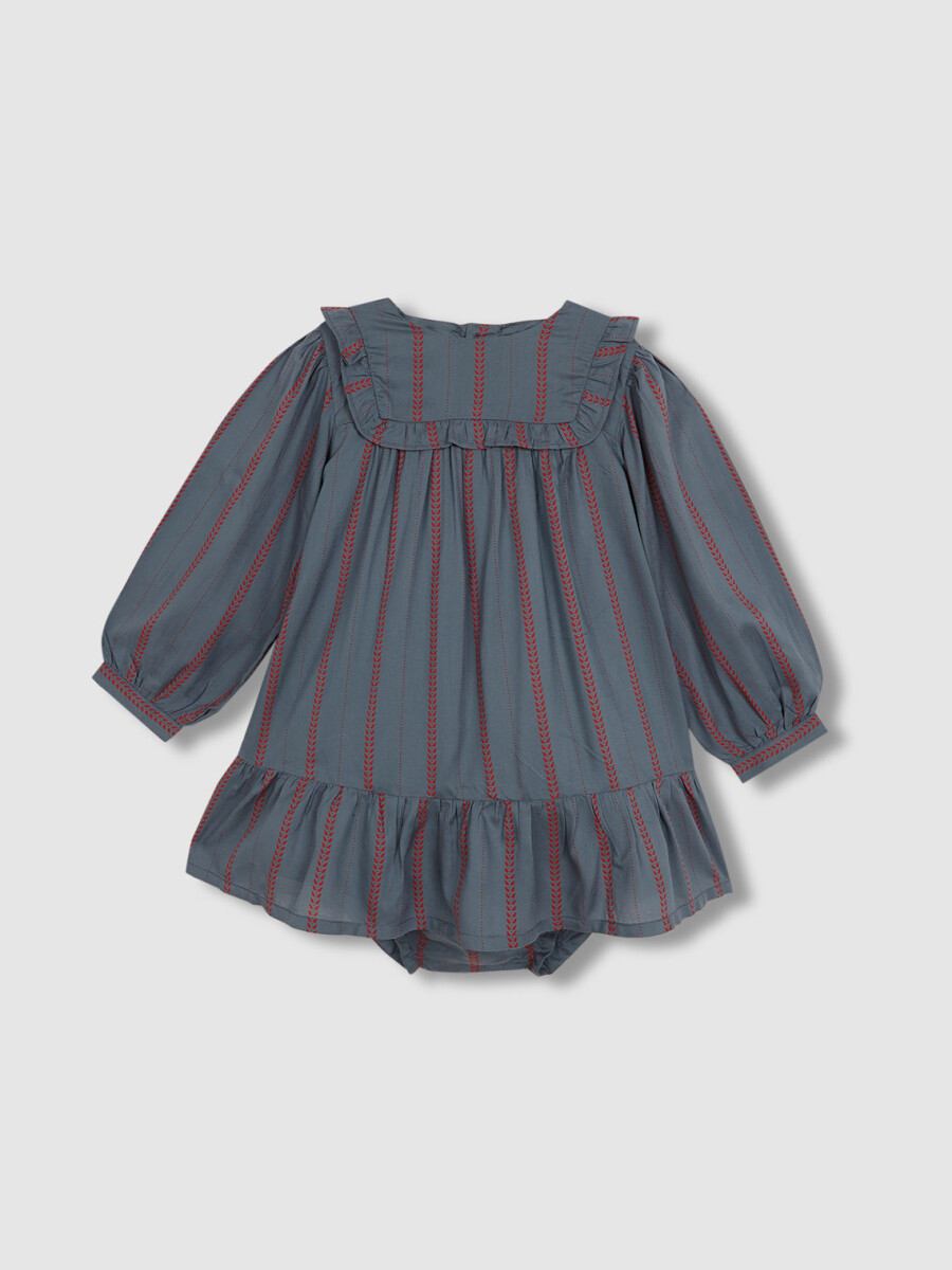 Vestido Con Volante En Pecho Y Bajo Estapado Zigzag Rojo Oscuro